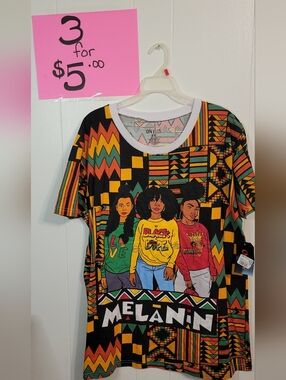 On Fire Multicolor Afrocentric "Melanin" Graphic Tee,  Size XL